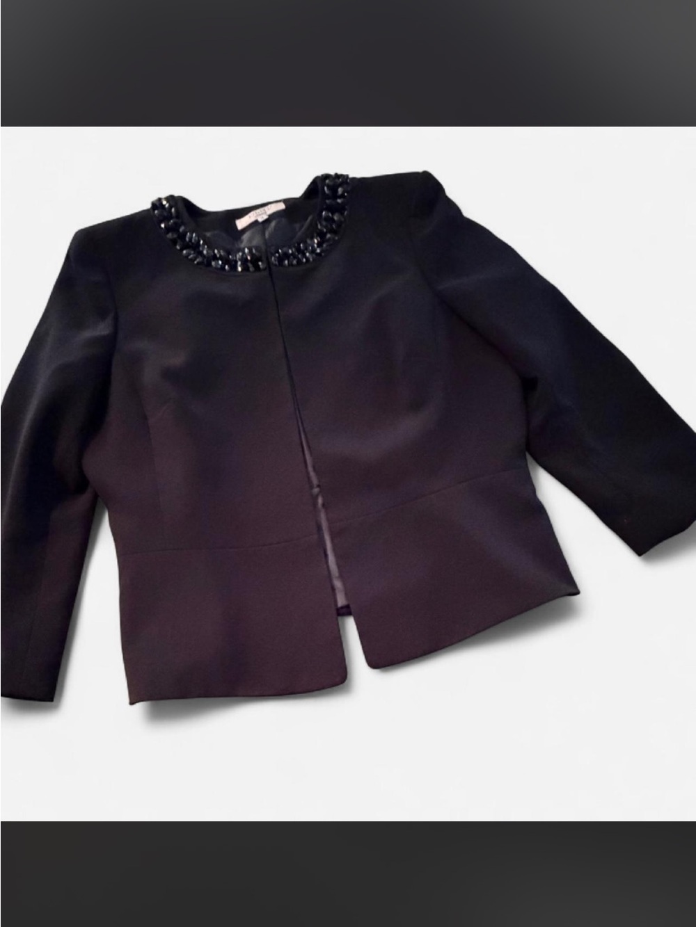 Kasper Black Beaded Neckline Blazer, Size 18